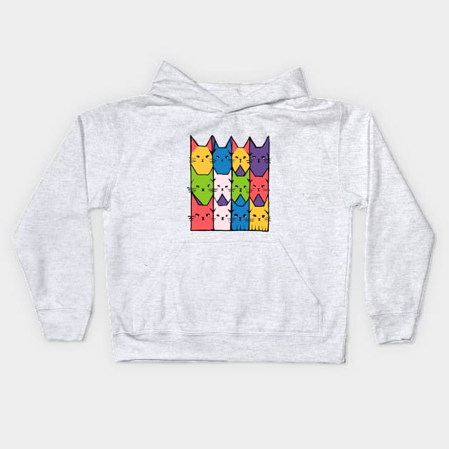 rainbow cats geometric Kids Hoodie by Roocolonia